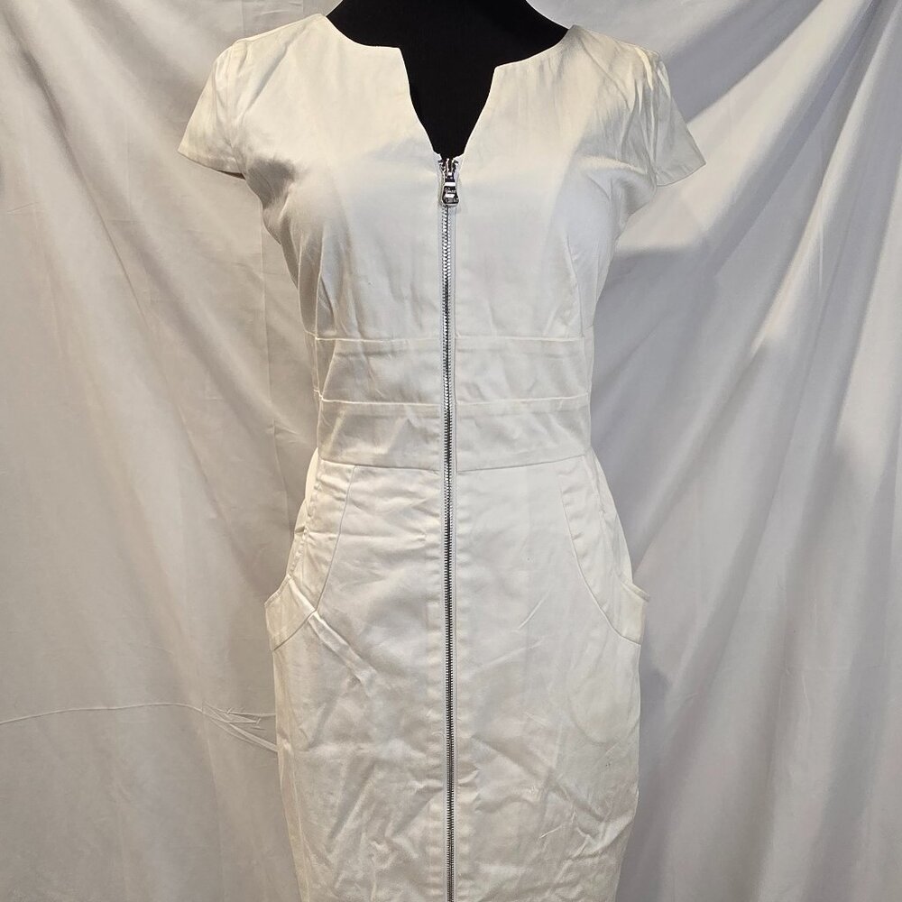 Guess Los Angeles Dress Size 6 Off White Bodycon Front Zip